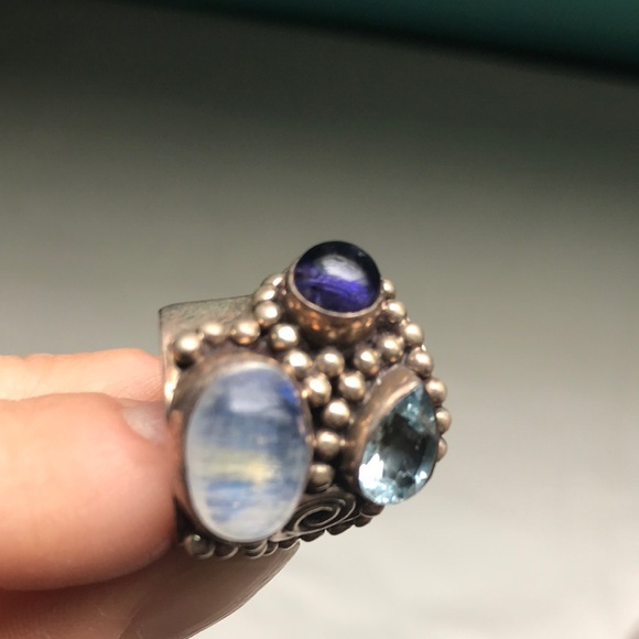 Moonstone, aquamarine, & amethyst silver ring - Picture 6 of 8